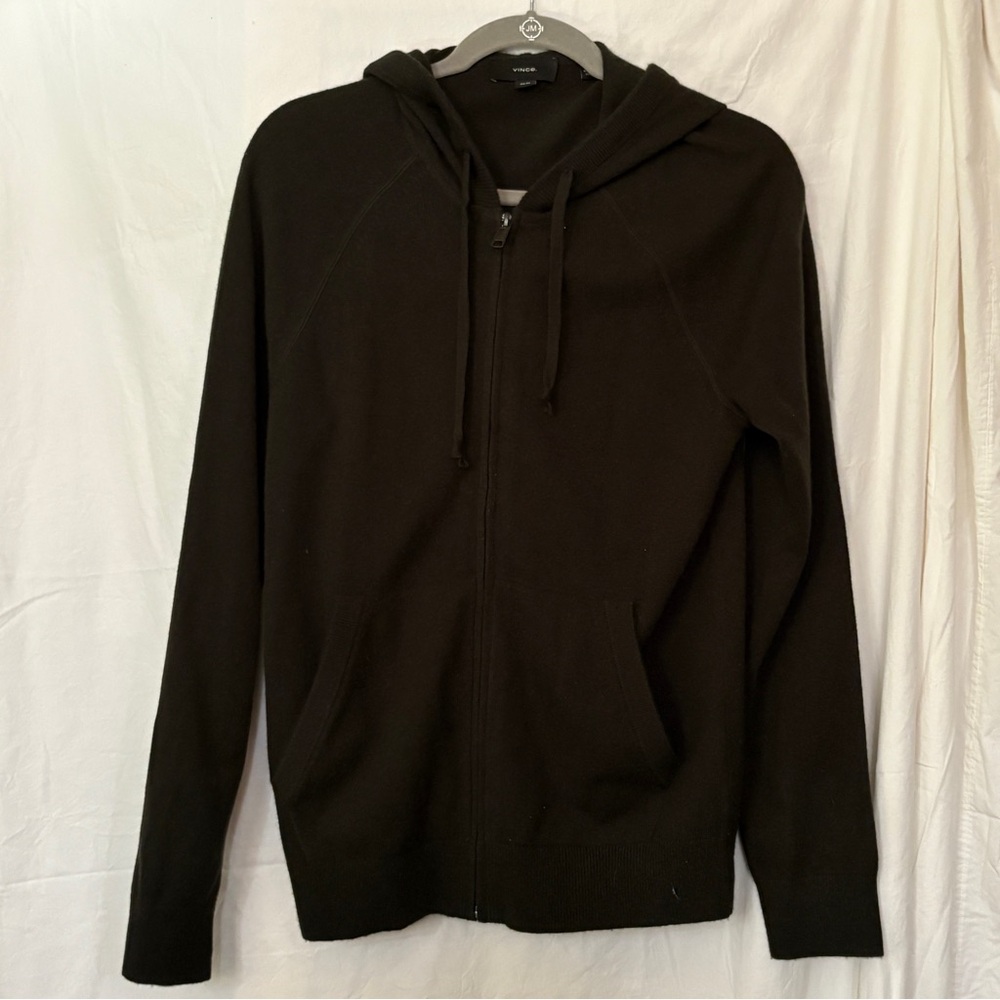 Vince Men's Black Zip-Up hoodie wool cashmere Sweater SIZE XS